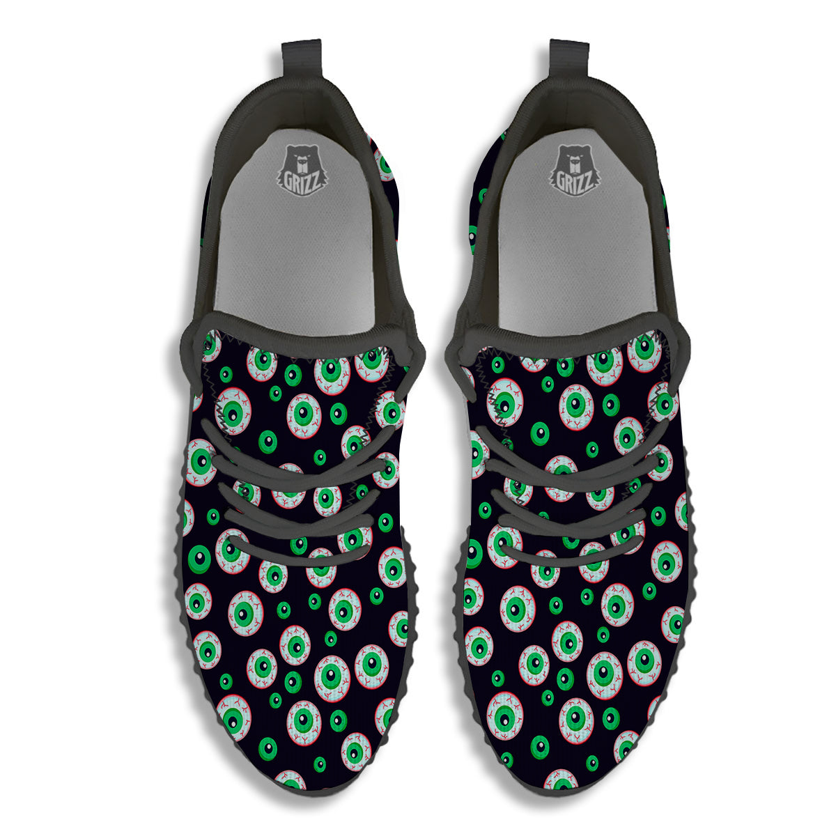 Zombie Eyeball Print Pattern Black Walking Shoes-grizzshop