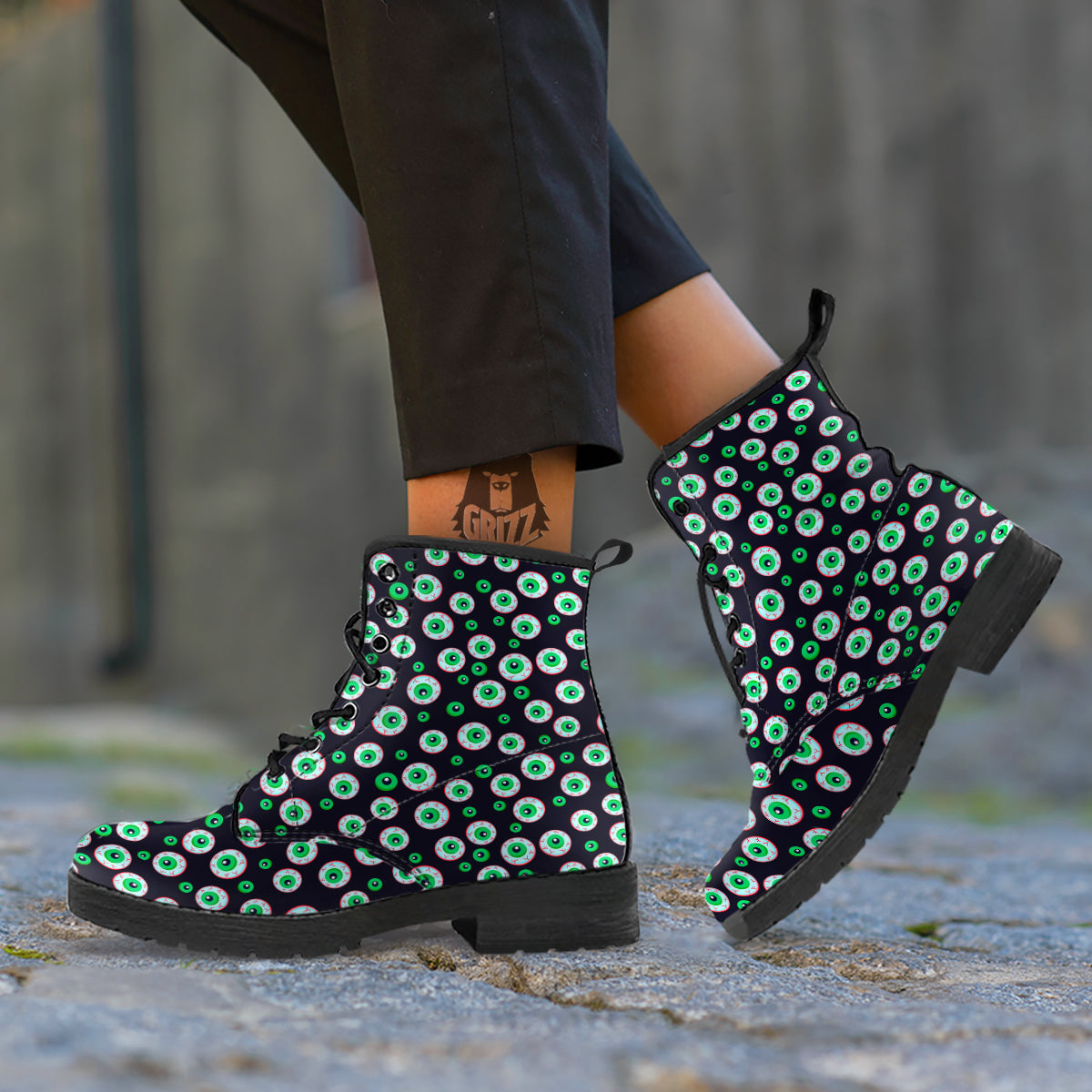 Zombie Eyeball Print Pattern Leather Boots-grizzshop