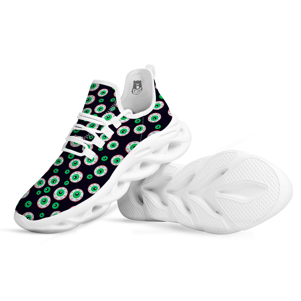 Zombie Eyeball Print Pattern White Running Shoes-grizzshop