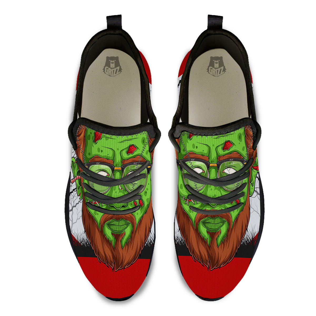 Zombie Face Halloween Character Print Black Athletic Shoes-grizzshop