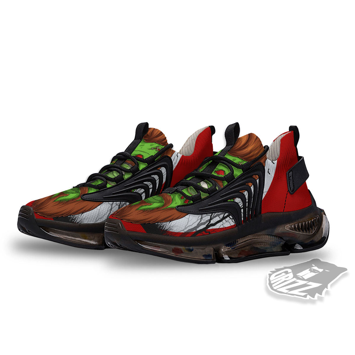 Zombie Face Halloween Character Print Black Gym Shoes-grizzshop