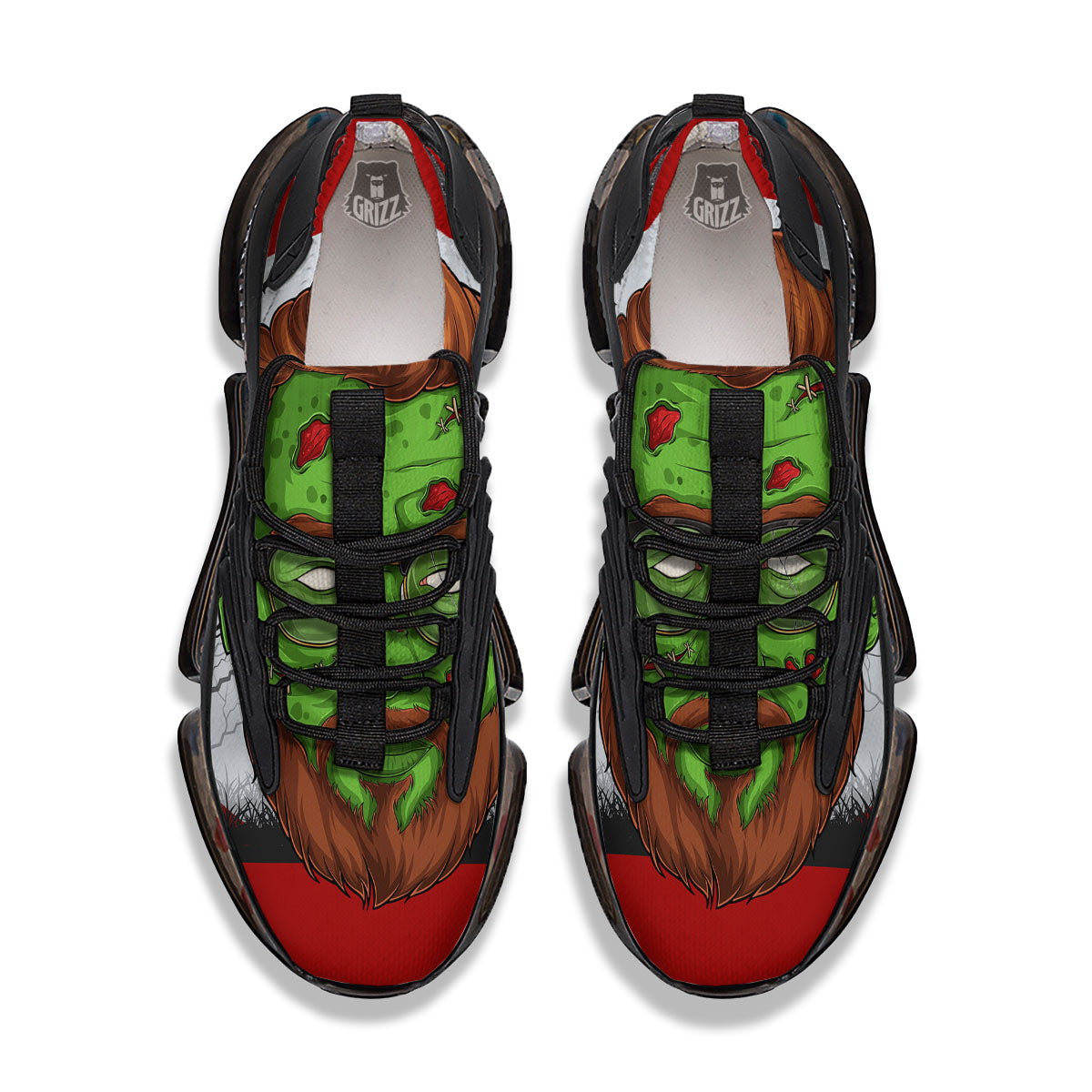 Zombie Face Halloween Character Print Black Gym Shoes-grizzshop