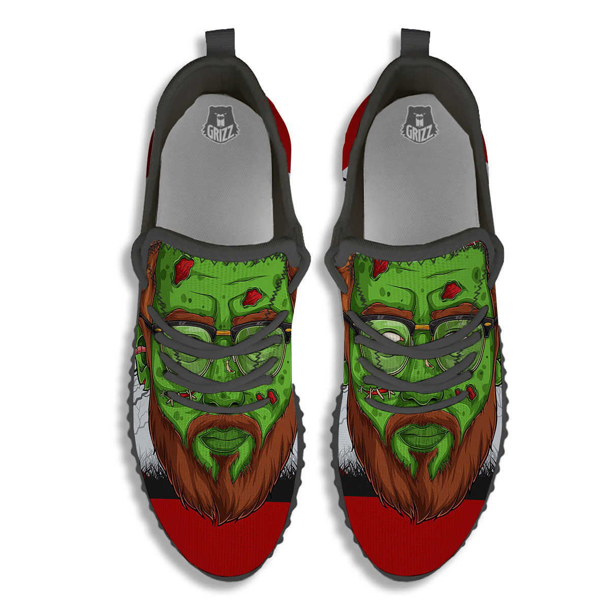 Zombie Face Halloween Character Print Black Walking Shoes-grizzshop