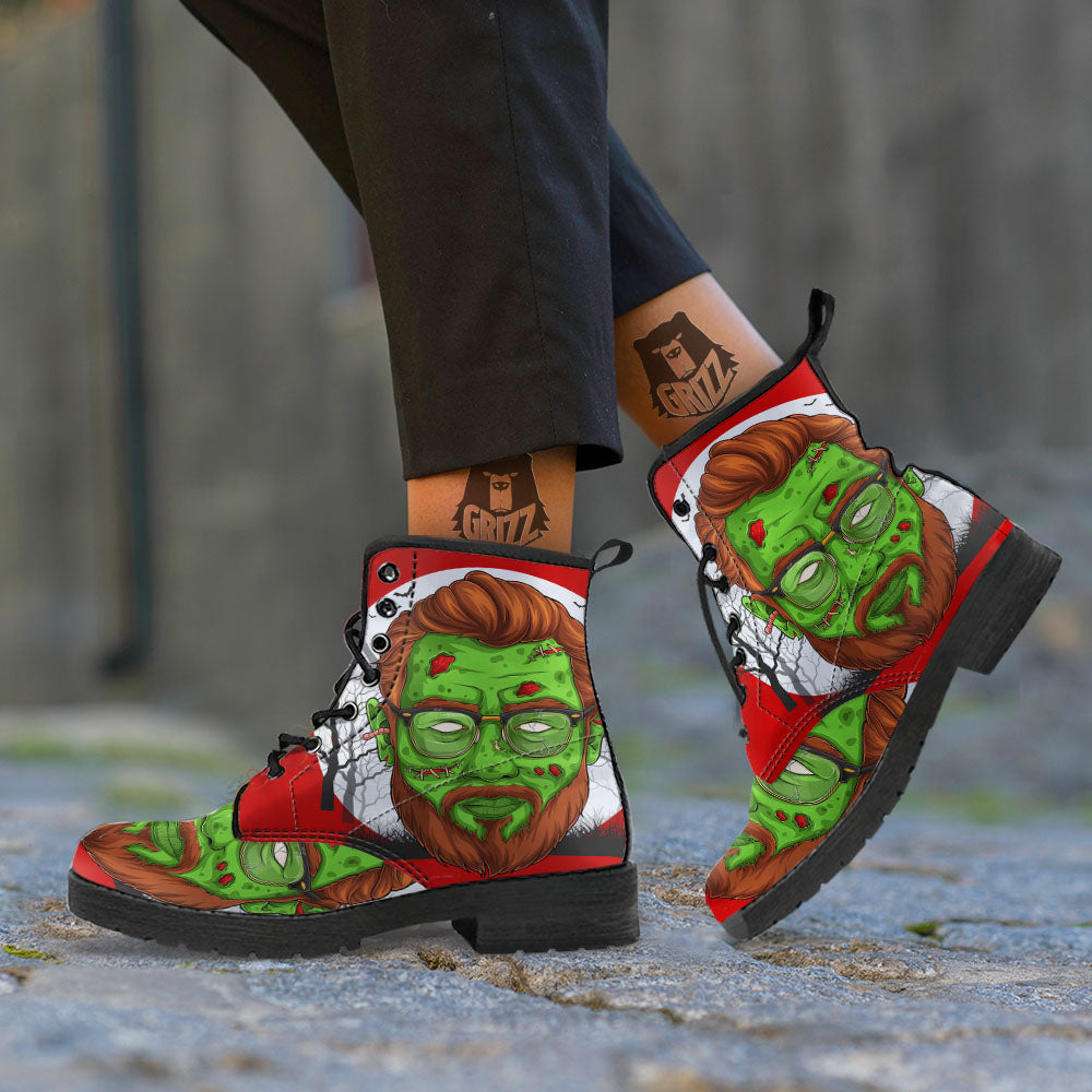 Zombie Face Halloween Character Print Leather Boots-grizzshop