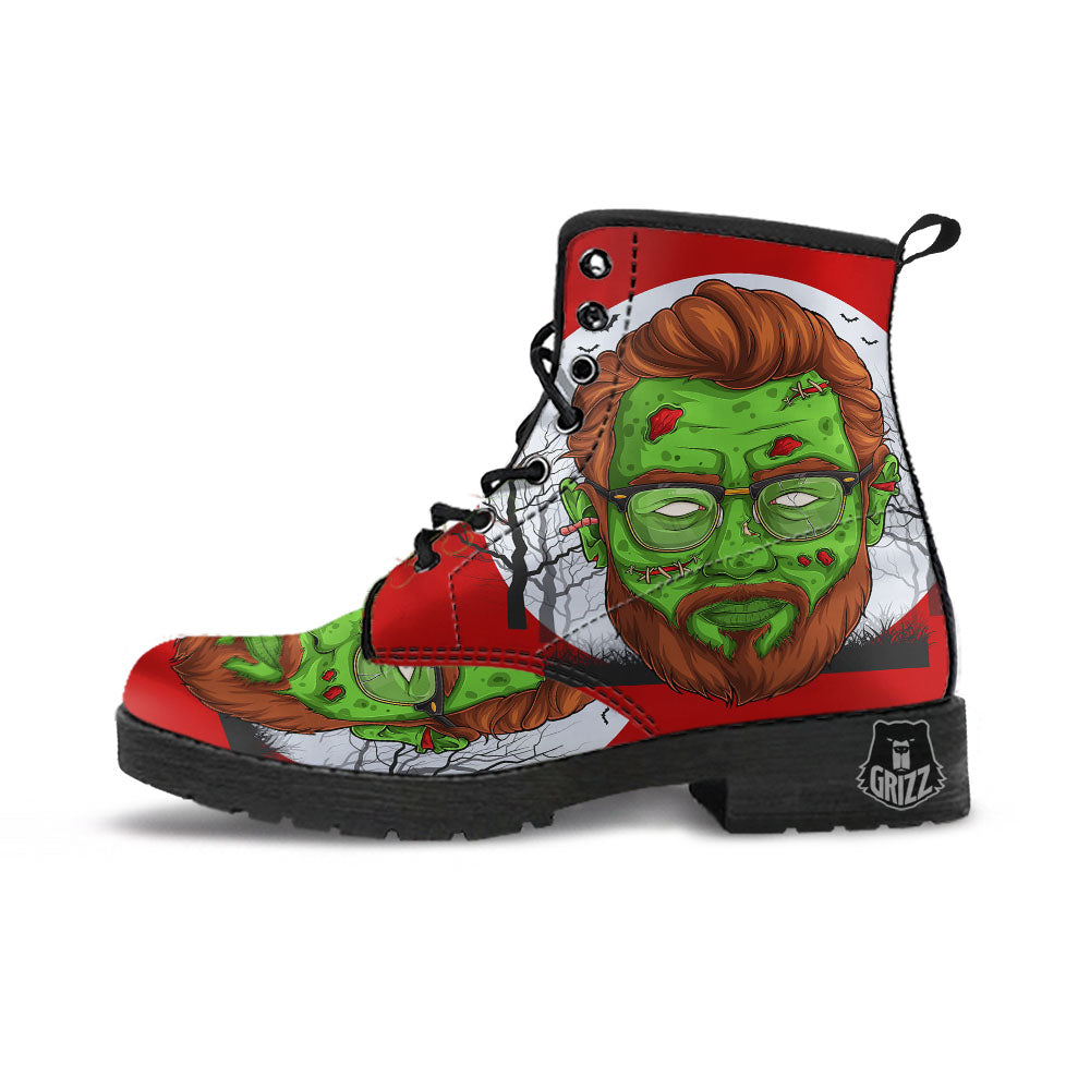Zombie Face Halloween Character Print Leather Boots-grizzshop