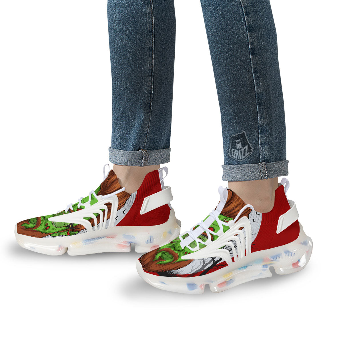 Zombie Face Halloween Character Print White Gym Shoes-grizzshop