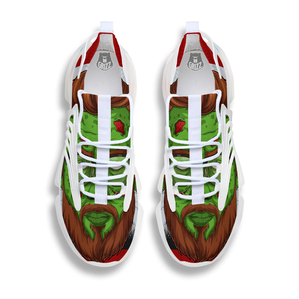 Zombie Face Halloween Character Print White Gym Shoes-grizzshop