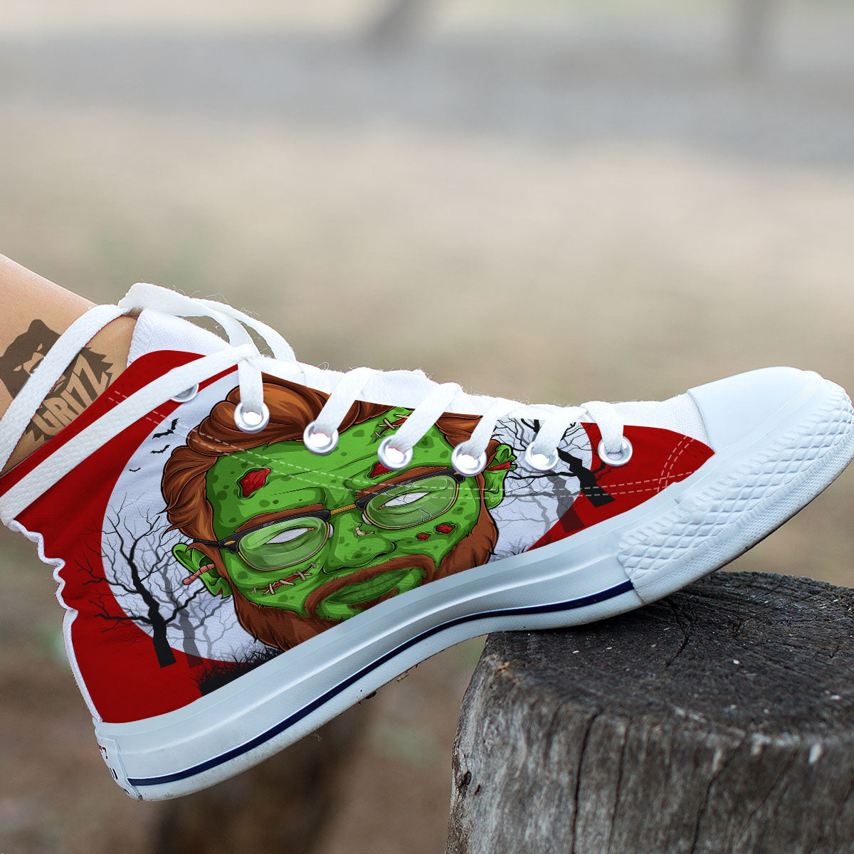 Zombie Face Halloween Character Print White High Top Shoes-grizzshop