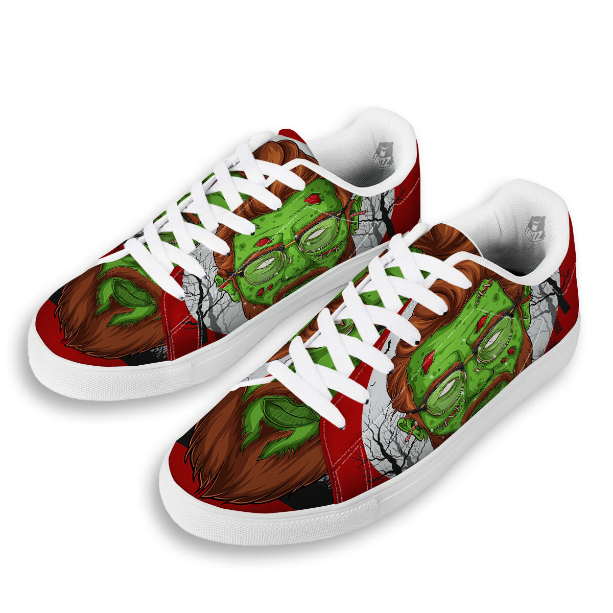 Zombie Face Halloween Character Print White Low Top Sneakers-grizzshop