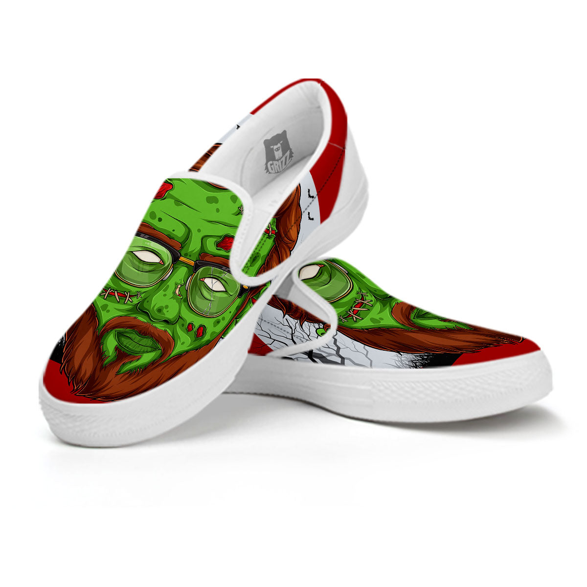 Zombie Face Halloween Character Print White Slip On Shoes-grizzshop