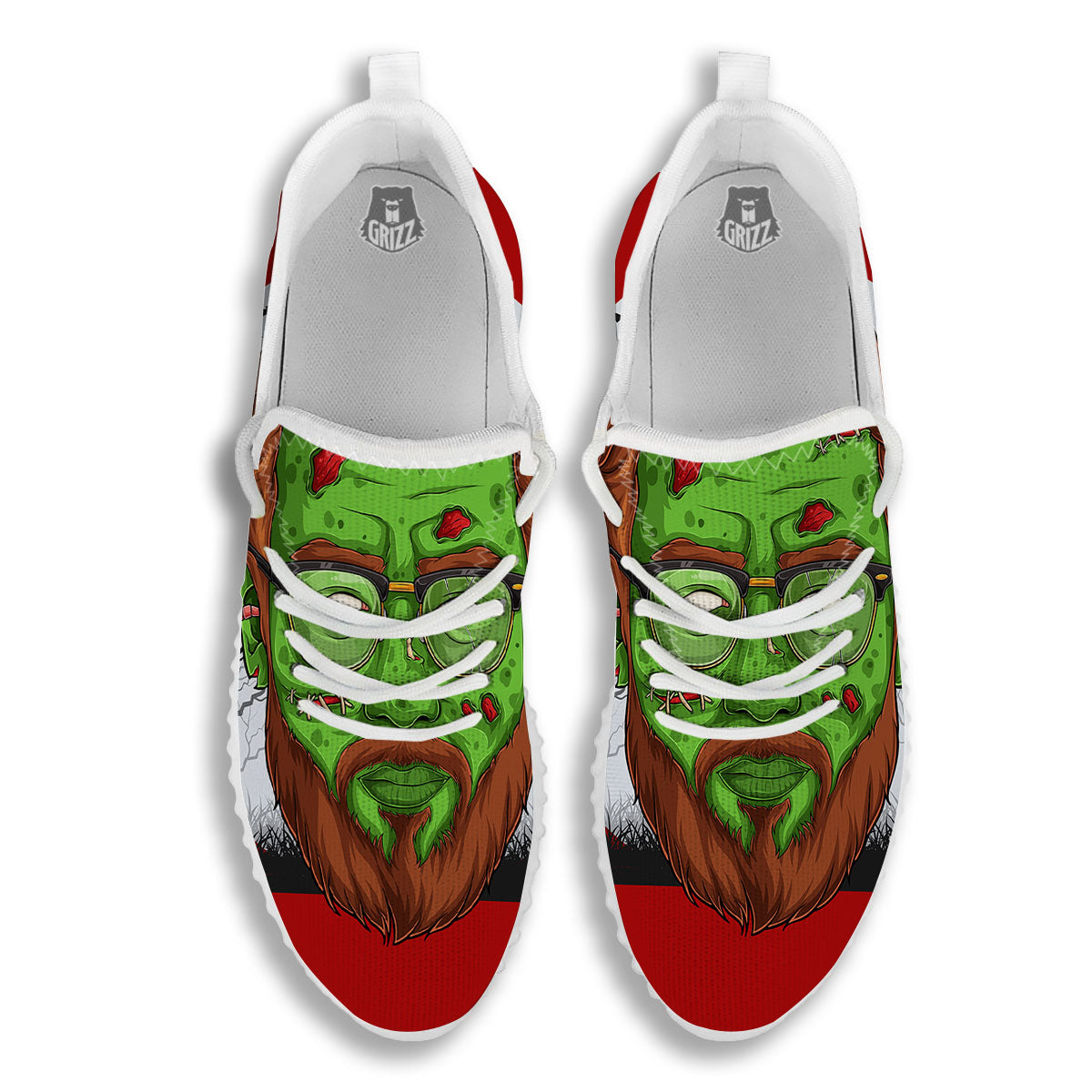 Zombie Face Halloween Character Print White Walking Shoes-grizzshop