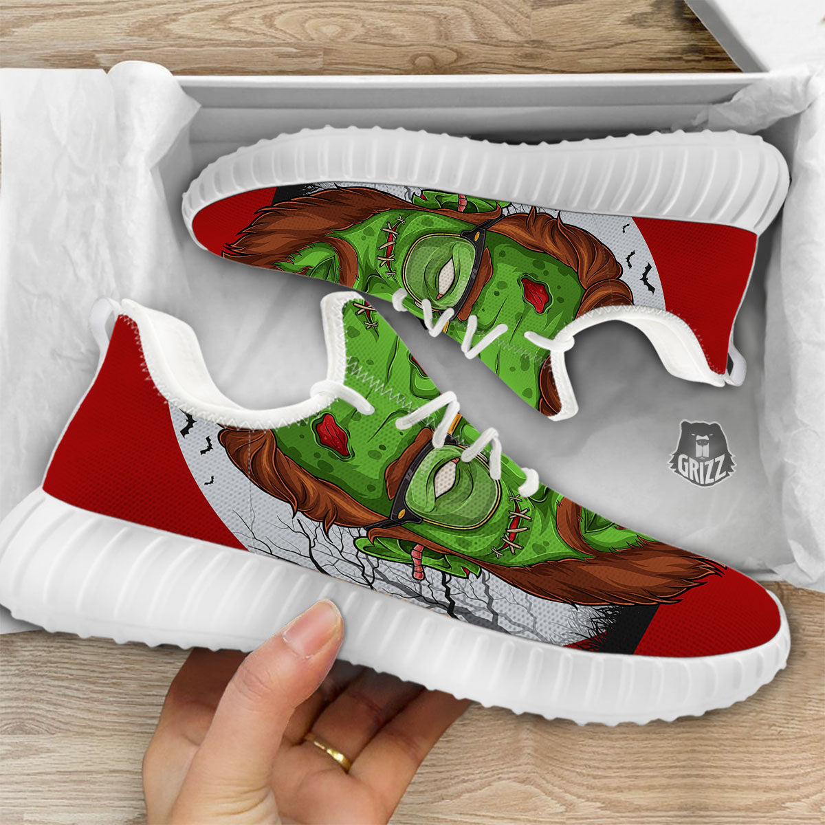 Zombie Face Halloween Character Print White Walking Shoes-grizzshop