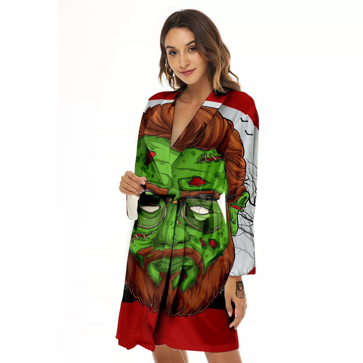 Zombie Face Halloween Character Print Women's Robe-grizzshop