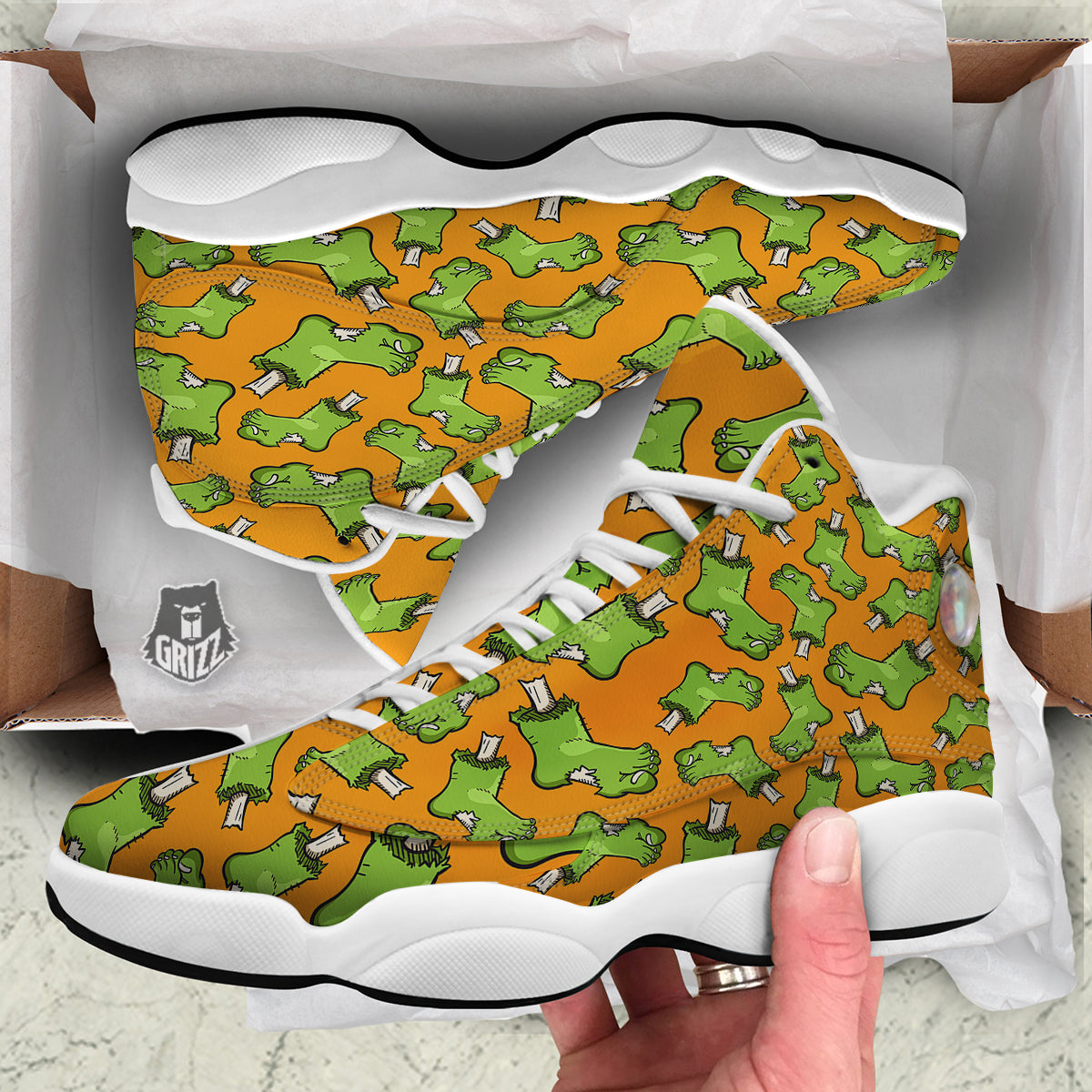 Zombie Foot Print Pattern White Basketball Shoes-grizzshop