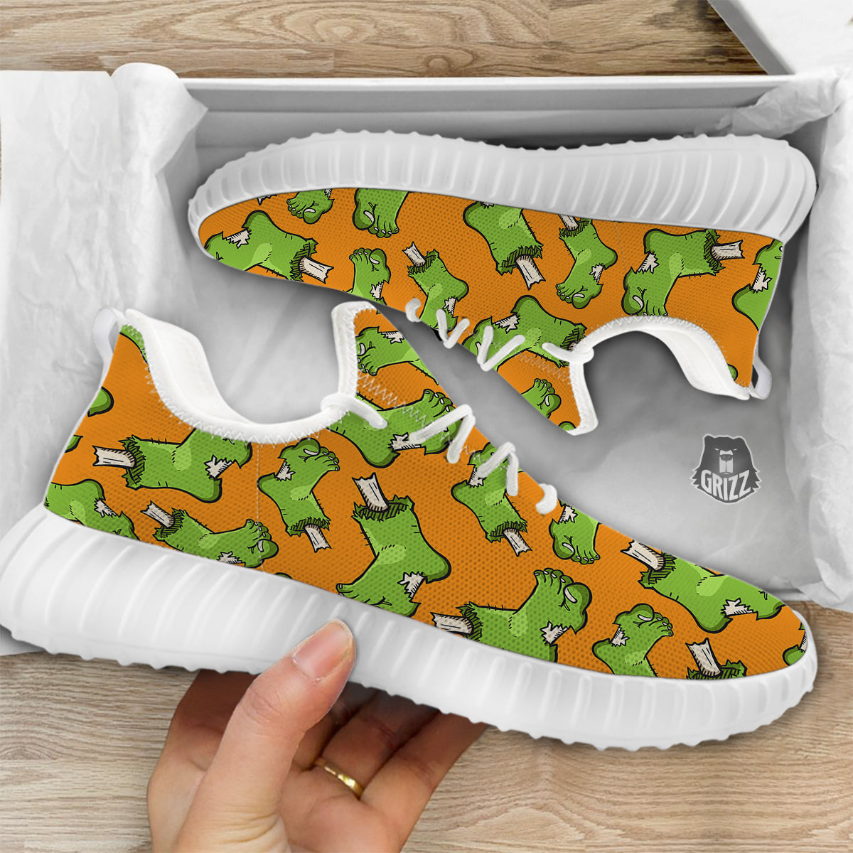 Zombie Foot Print Pattern White Walking Shoes-grizzshop