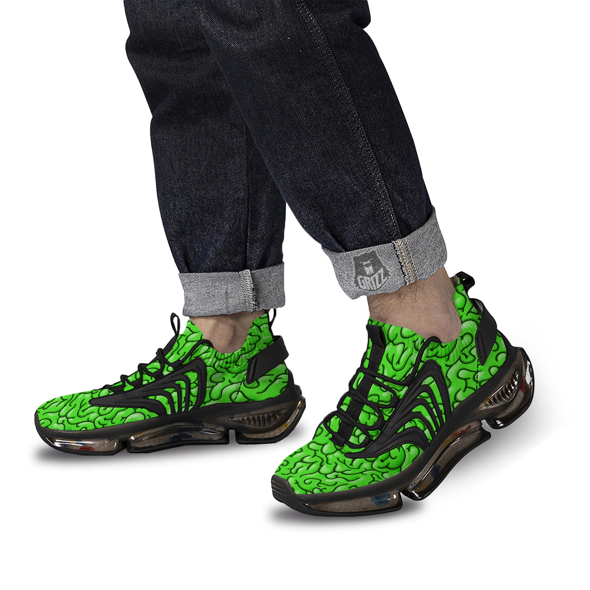 Zombie Green Brain Print Pattern Black Gym Shoes-grizzshop