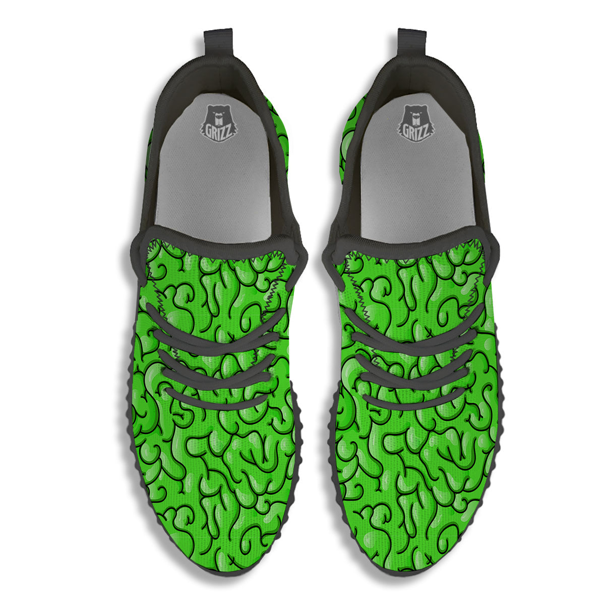 Zombie Green Brain Print Pattern Black Walking Shoes-grizzshop