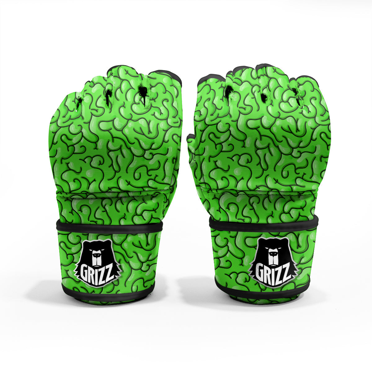 Zombie Green Brain Print Pattern MMA Gloves-grizzshop