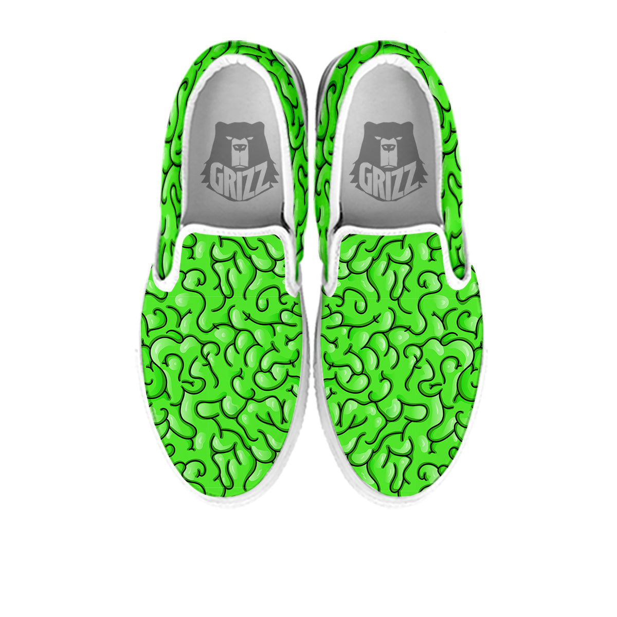Zombie Green Brain Print Pattern White Slip On Shoes-grizzshop