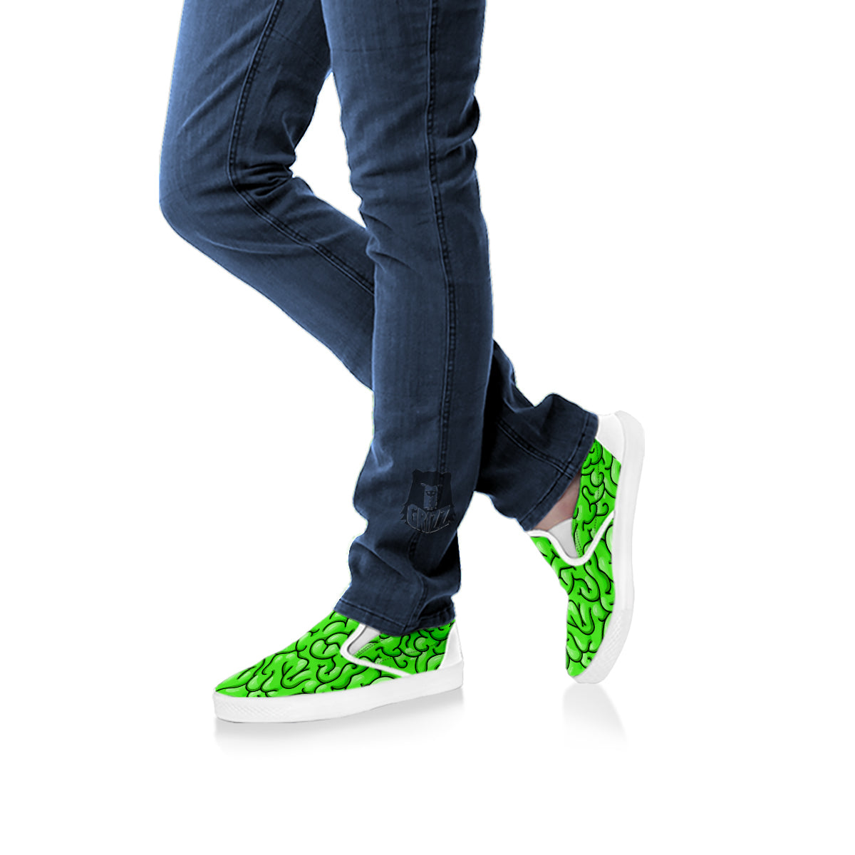 Zombie Green Brain Print Pattern White Slip On Shoes-grizzshop