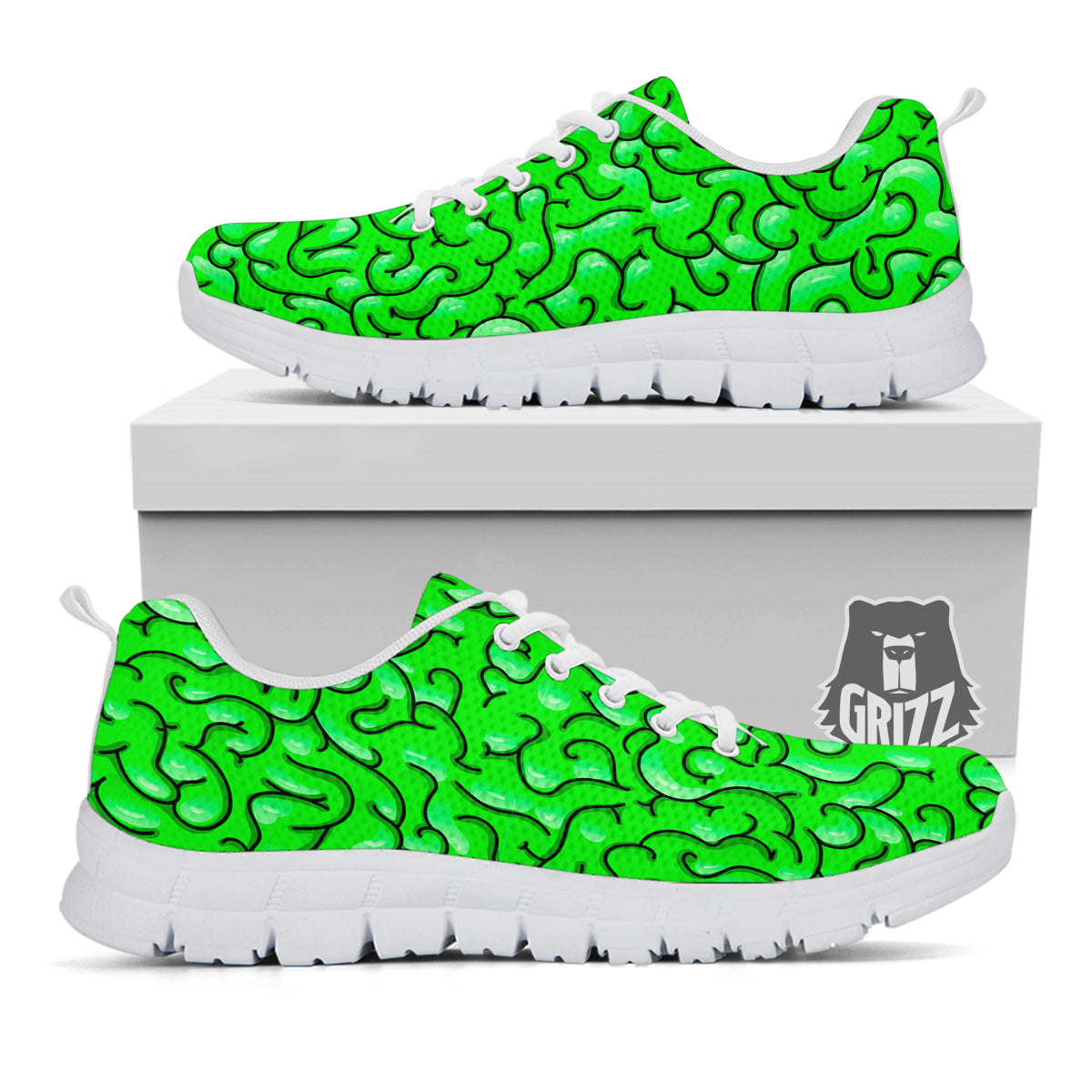 Zombie Green Brain Print Pattern White Sneaker-grizzshop