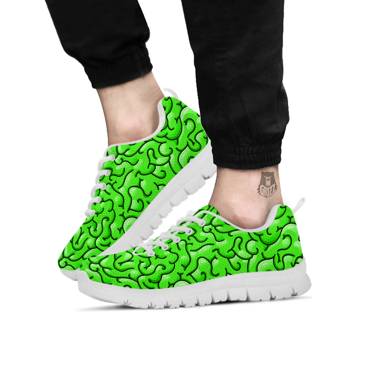 Zombie Green Brain Print Pattern White Sneaker-grizzshop