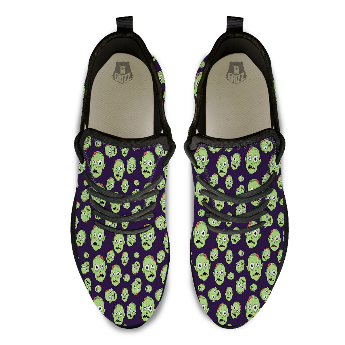 Zombie Green Print Pattern Black Athletic Shoes-grizzshop
