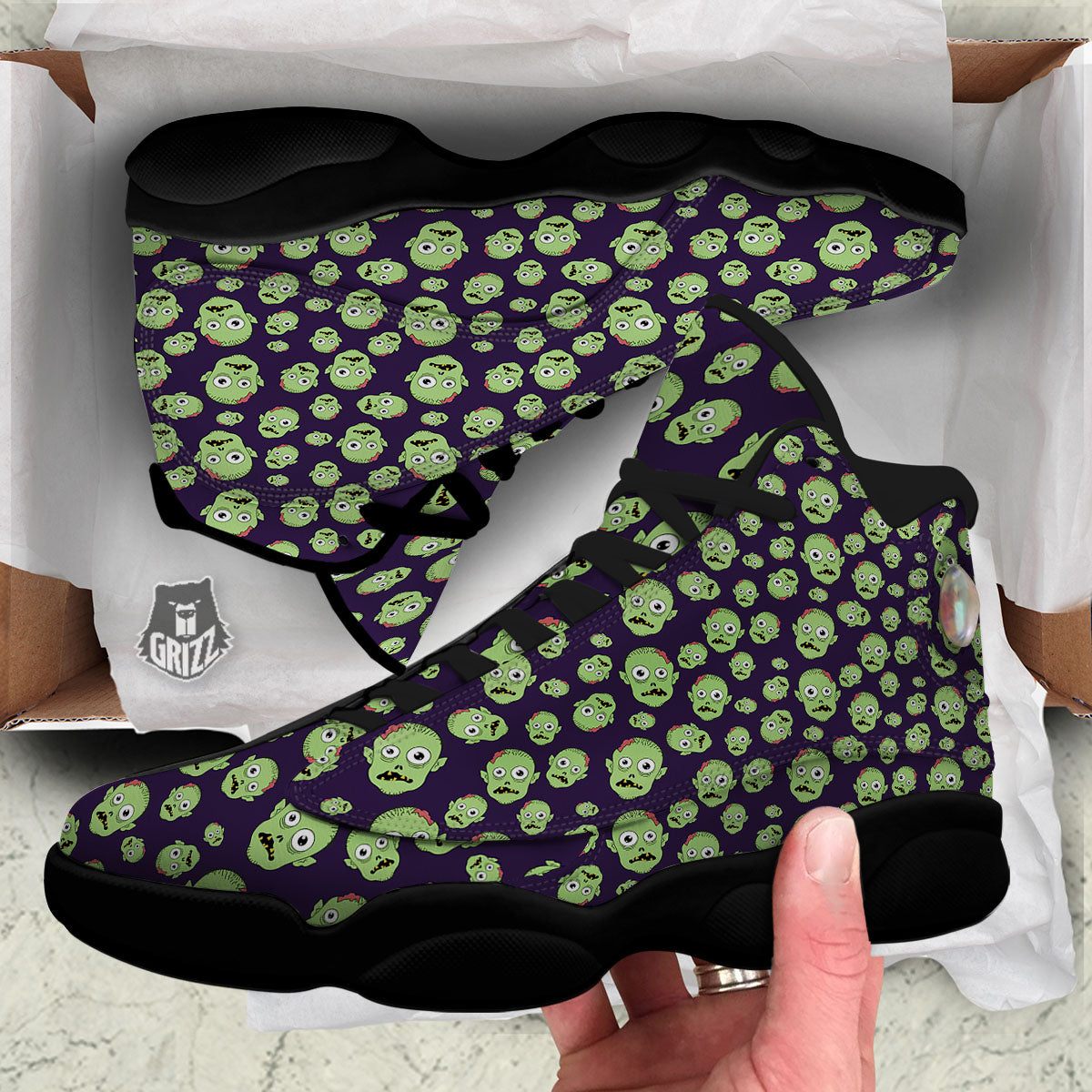 Zombie Green Print Pattern Black Basketball Shoes-grizzshop