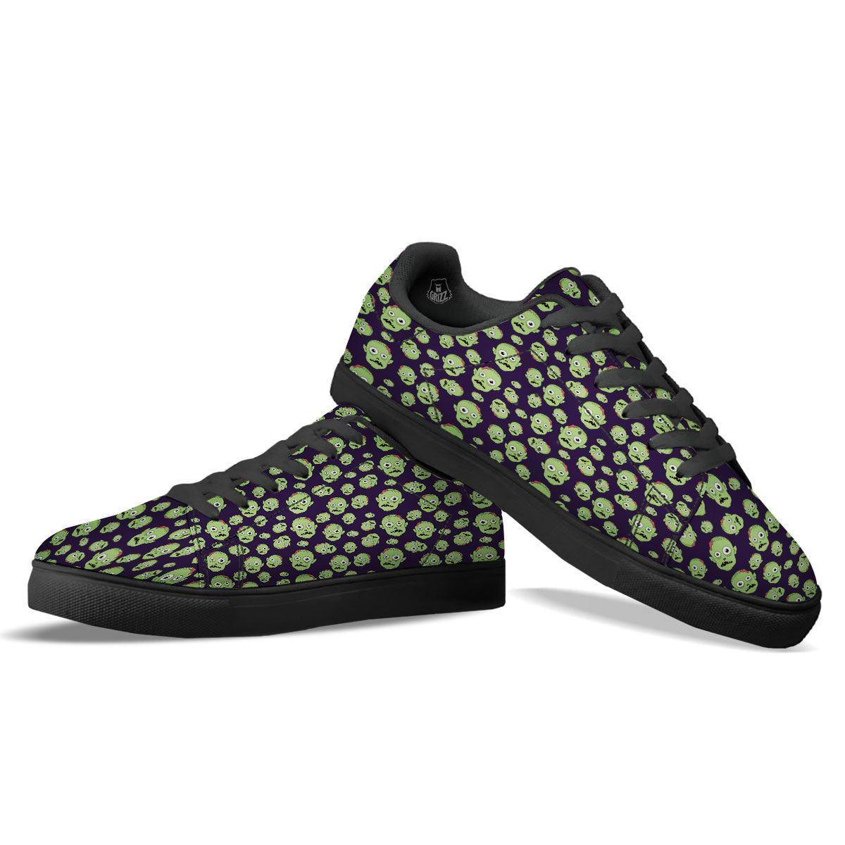 Zombie Green Print Pattern Black Low Top Sneakers-grizzshop