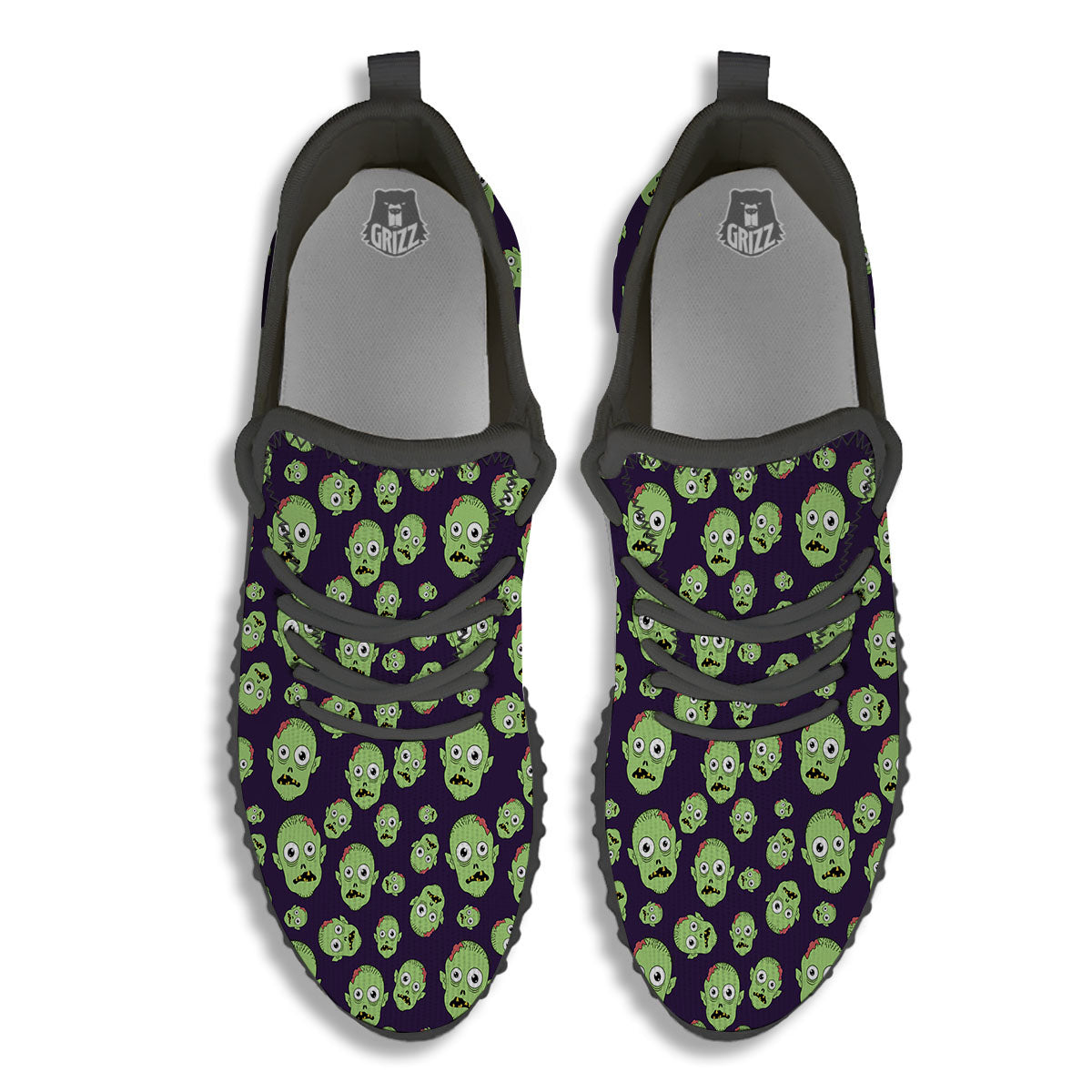 Zombie Green Print Pattern Black Walking Shoes-grizzshop