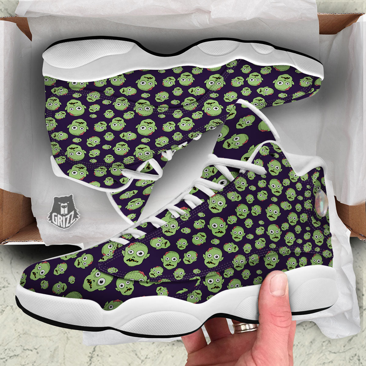 Zombie Green Print Pattern White Basketball Shoes-grizzshop