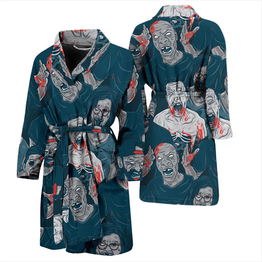 Zombie Halloween Pattern Print Men Long Robe-grizzshop