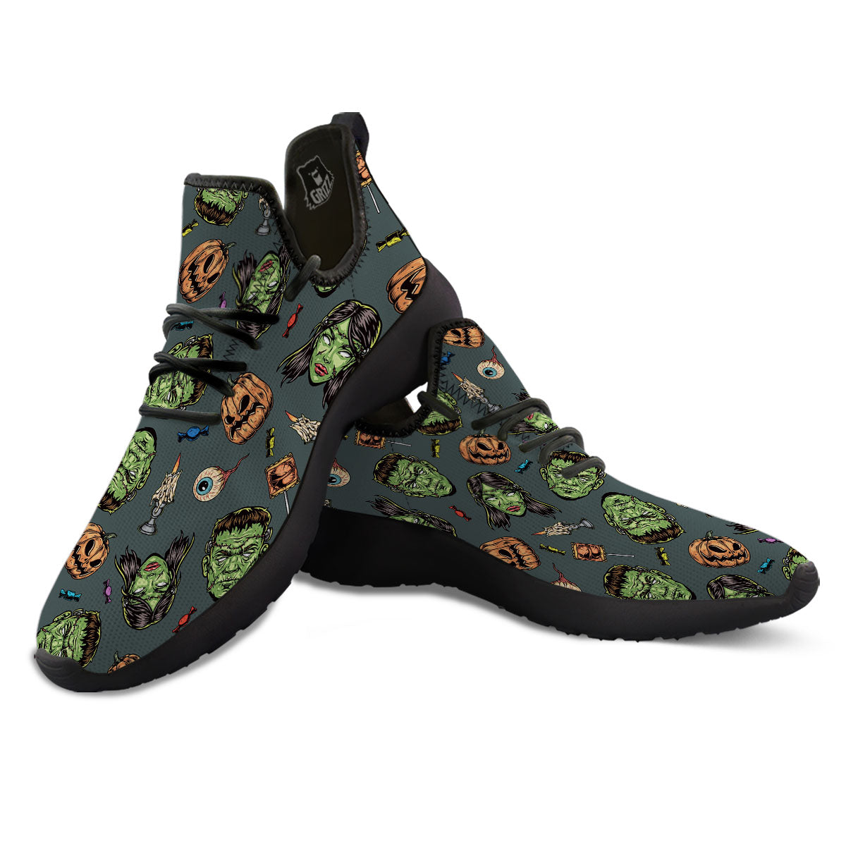Zombie Halloween Print Pattern Black Athletic Shoes-grizzshop