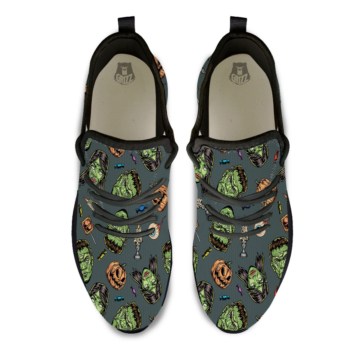 Zombie Halloween Print Pattern Black Athletic Shoes-grizzshop