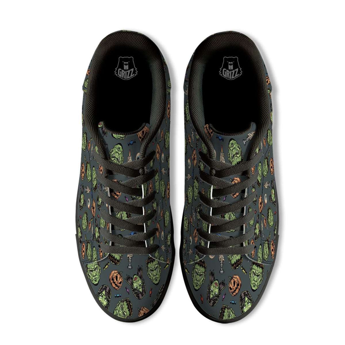 Zombie Halloween Print Pattern Black Low Top Sneakers-grizzshop