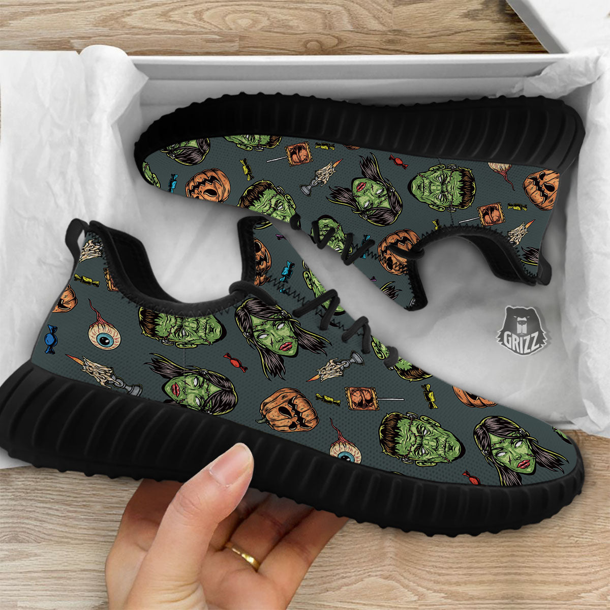 Zombie Halloween Print Pattern Black Walking Shoes-grizzshop