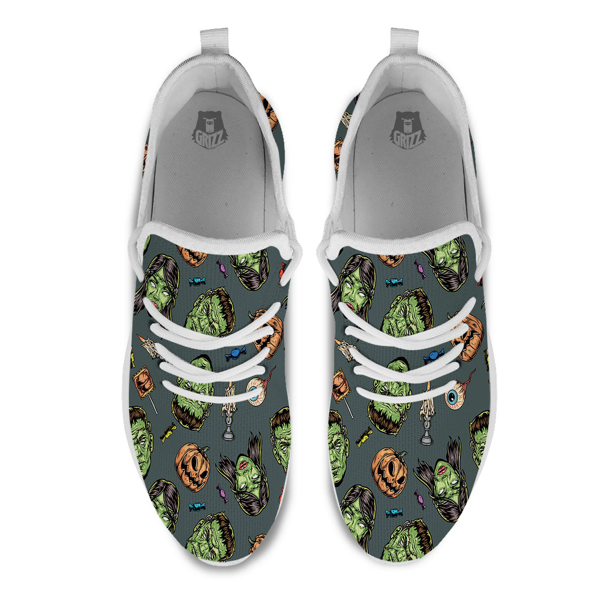 Zombie Halloween Print Pattern White Athletic Shoes-grizzshop