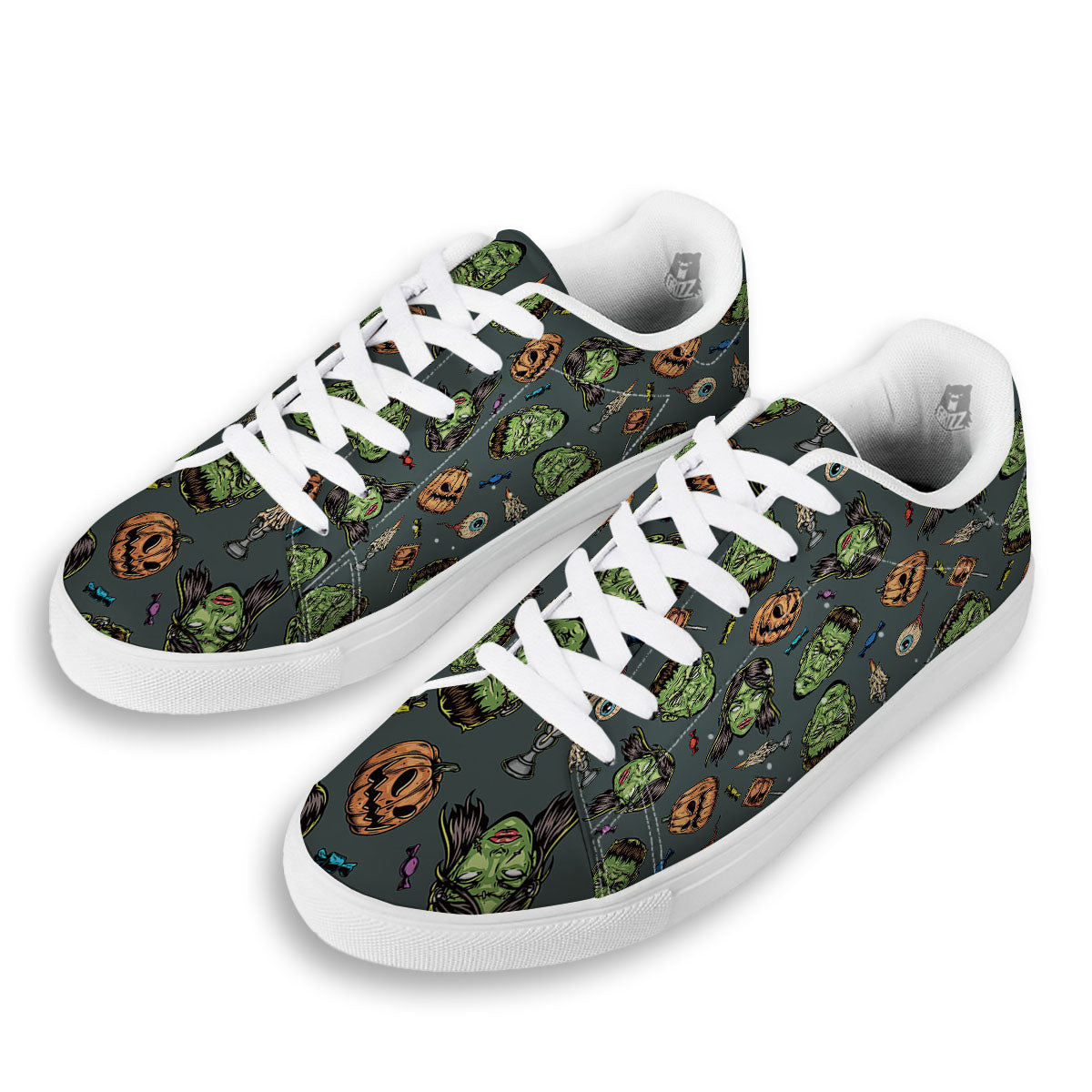 Zombie Halloween Print Pattern White Low Top Sneakers-grizzshop