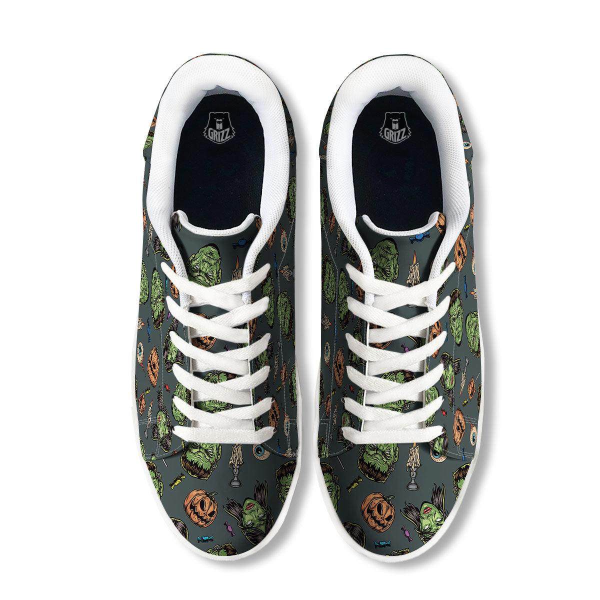 Zombie Halloween Print Pattern White Low Top Sneakers-grizzshop