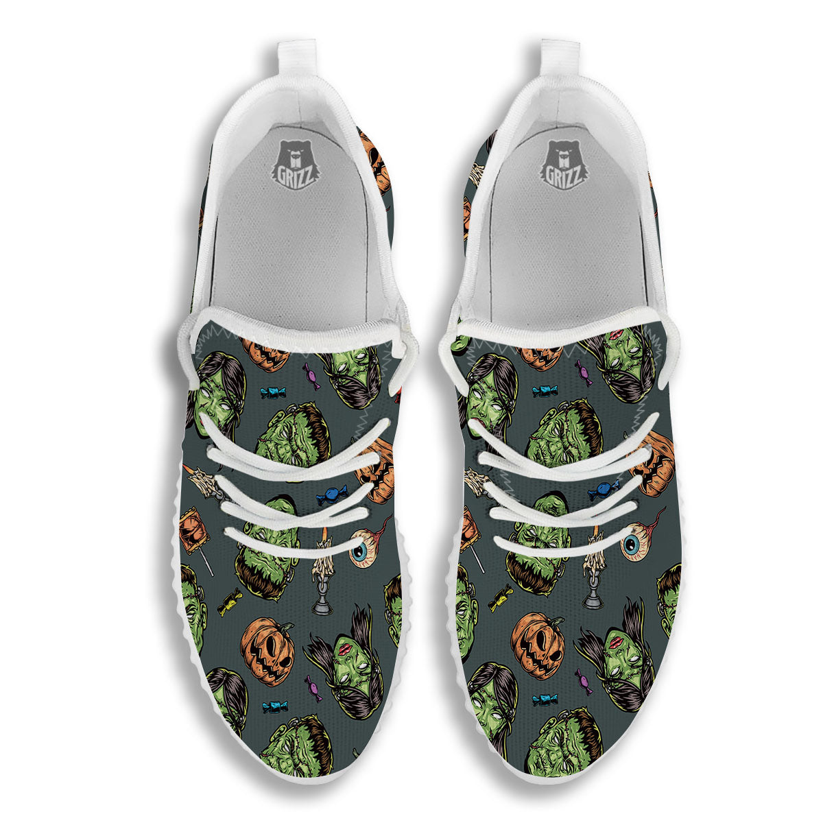 Zombie Halloween Print Pattern White Walking Shoes-grizzshop