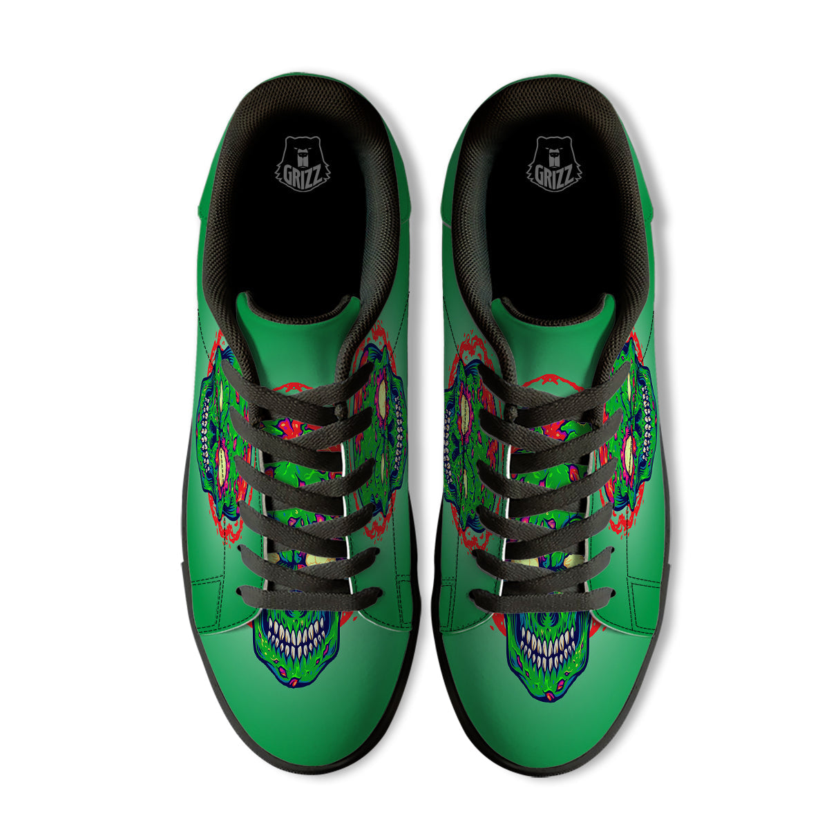 Zombie Halloween Skull Print Black Low Top Sneakers-grizzshop
