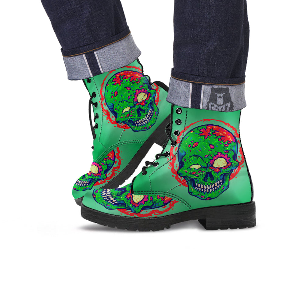 Zombie Halloween Skull Print Leather Boots-grizzshop