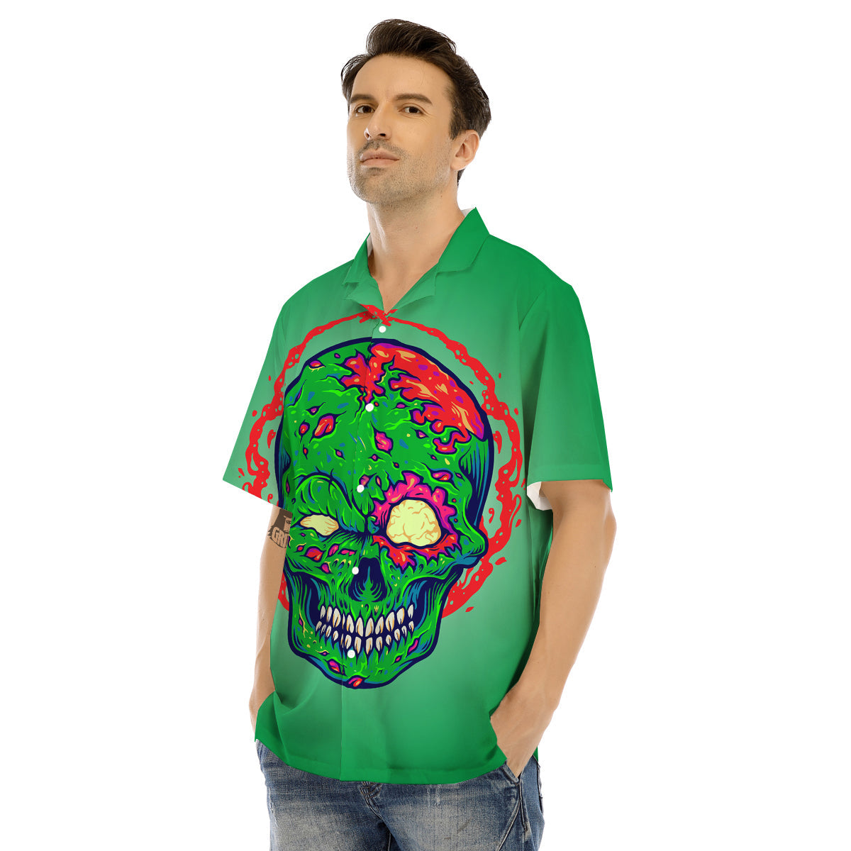 Zombie Halloween Skull Print Men's Hawaiian Shirt-grizzshop