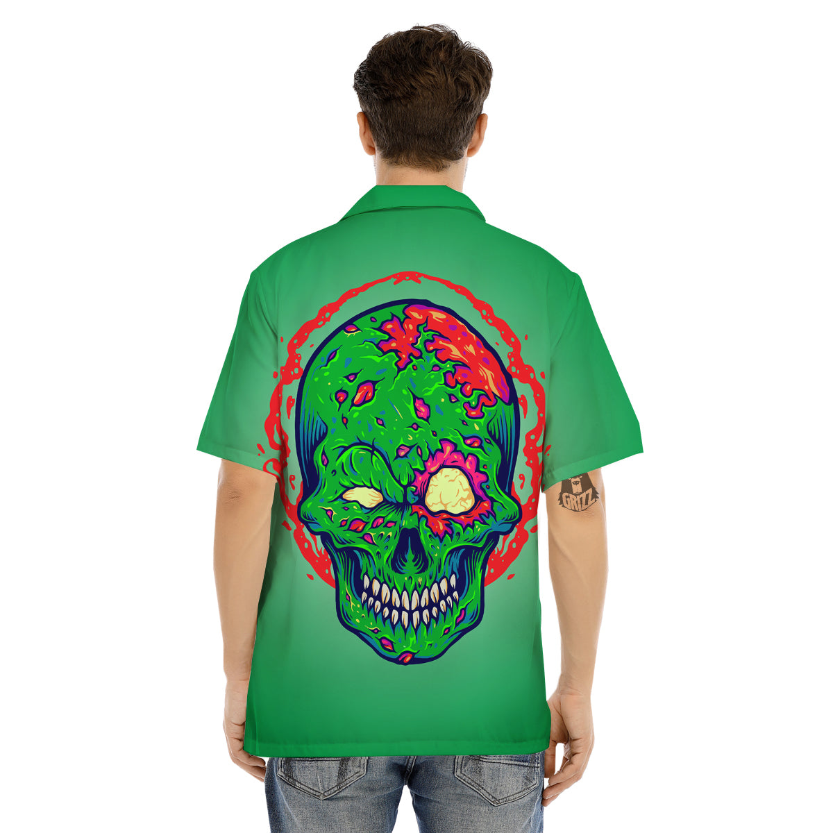 Zombie Halloween Skull Print Men's Hawaiian Shirt-grizzshop