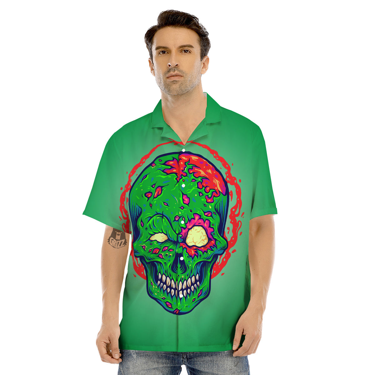 Zombie Halloween Skull Print Men's Hawaiian Shirt-grizzshop