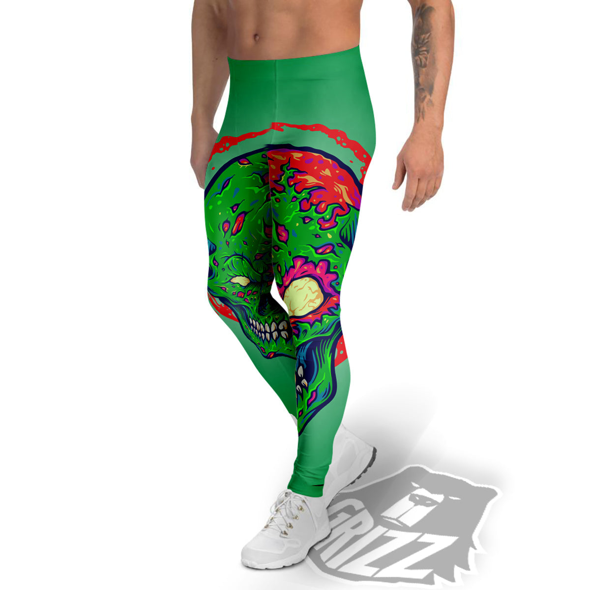Zombie Halloween Skull Print Men's Leggings-grizzshop