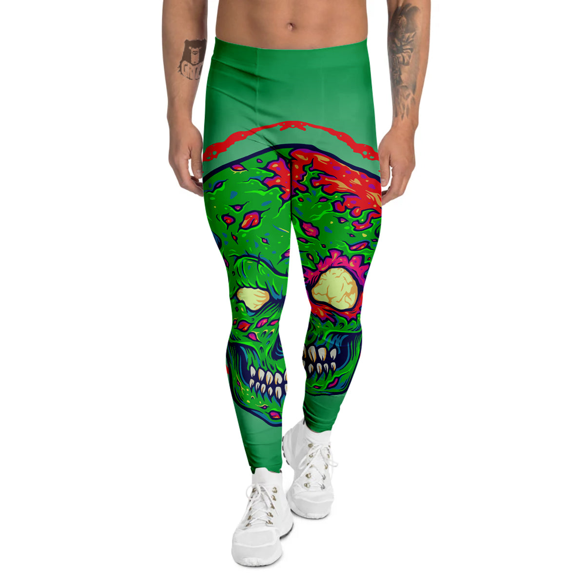 Zombie Halloween Skull Print Men's Leggings-grizzshop