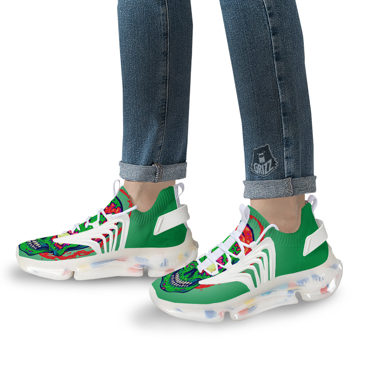 Zombie Halloween Skull Print White Gym Shoes-grizzshop