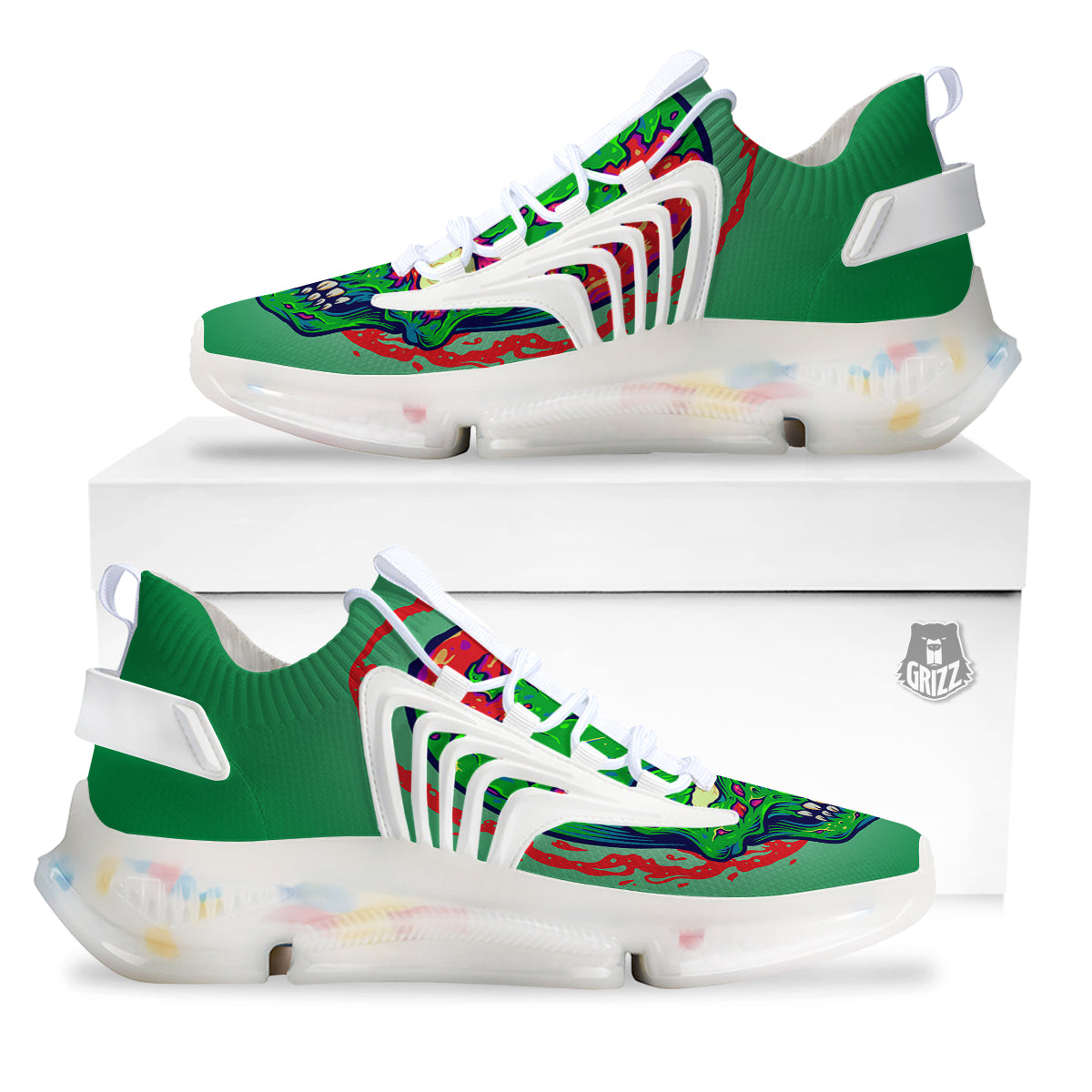 Zombie Halloween Skull Print White Gym Shoes-grizzshop