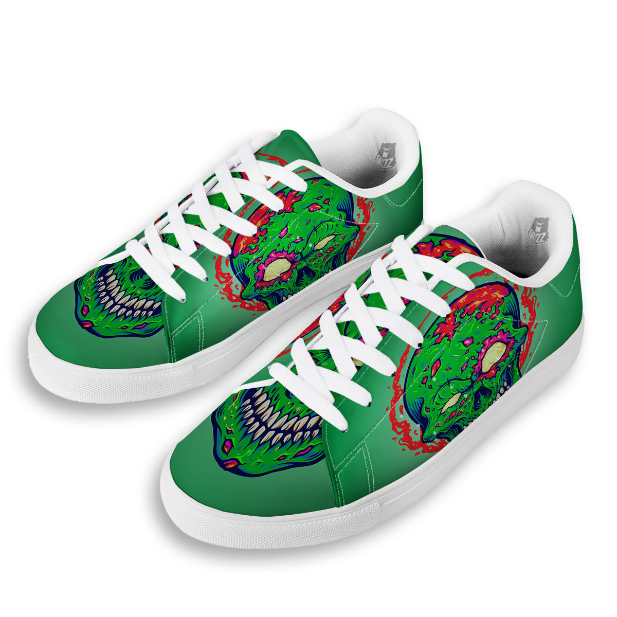 Zombie Halloween Skull Print White Low Top Sneakers-grizzshop